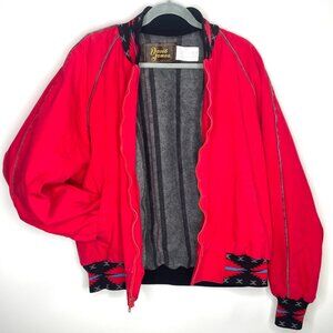 Davis James Vintage Jacket Size L Red w/Aztec Design Blanket Lining Front Zip-up